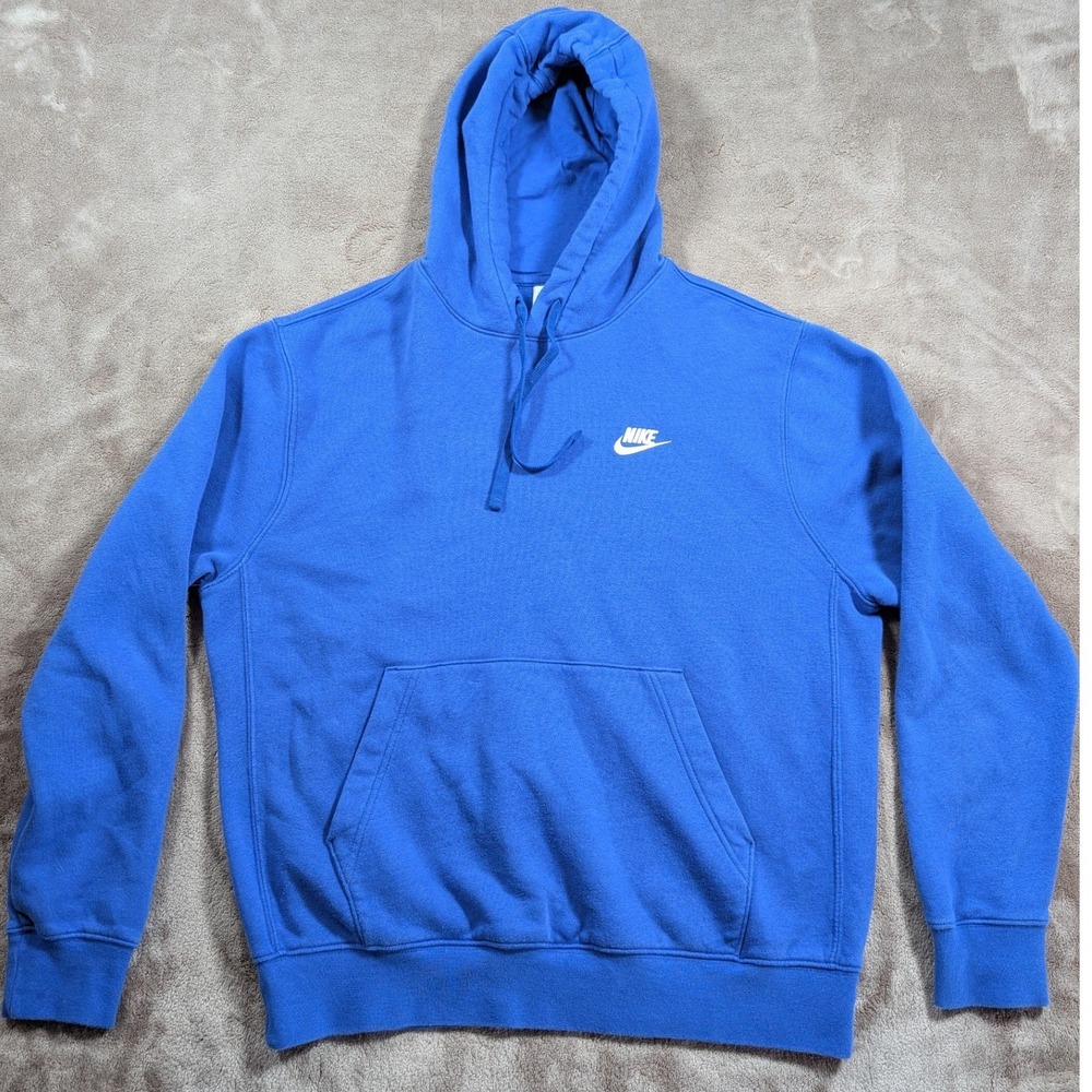 Nike Hoodie Mens Medium Blue Club Fleece Pullover Embroidered Logo BV2654-480